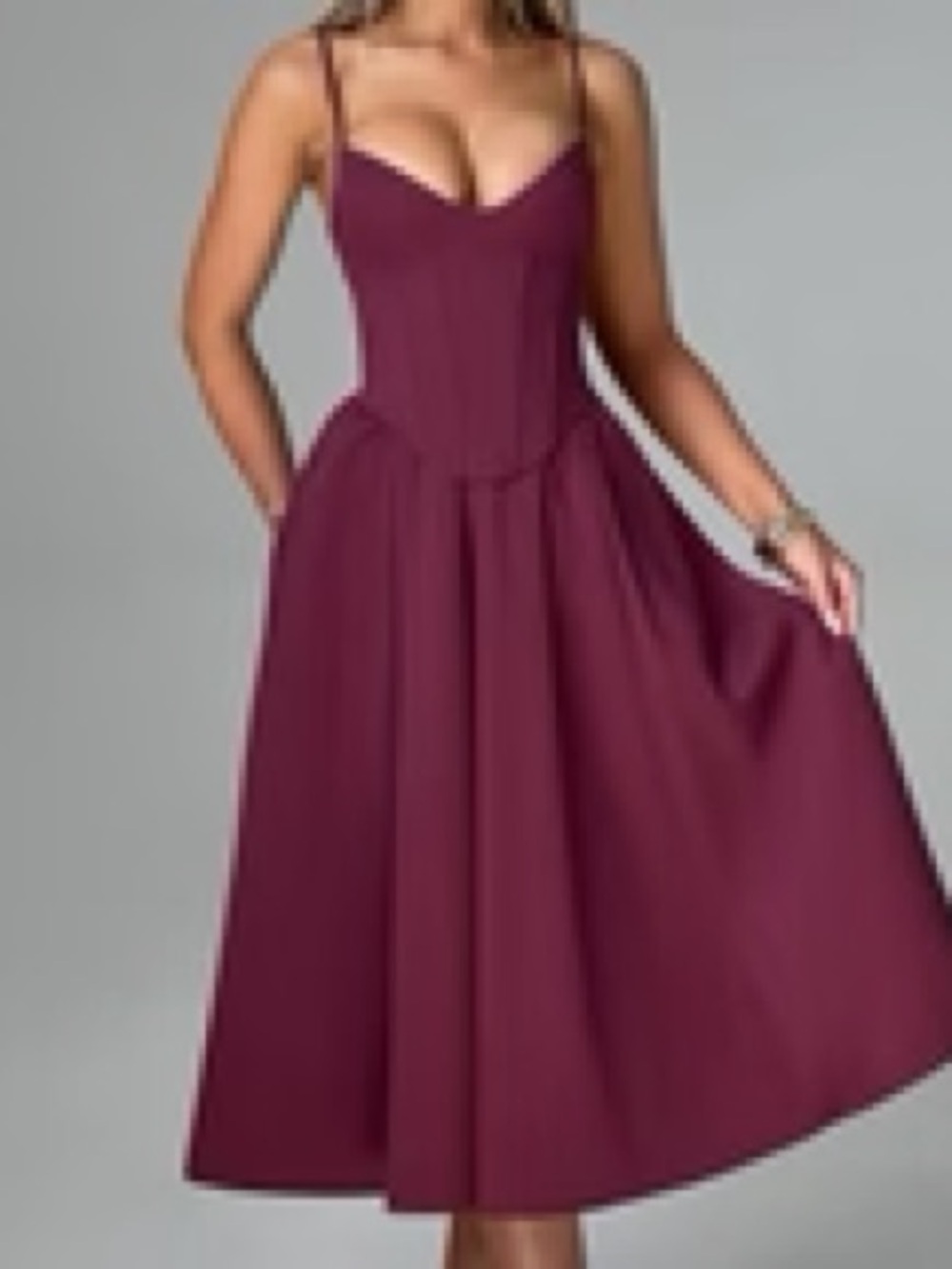 Spaghetti-Strap Wine Maxi Dress with Fitted Bodice